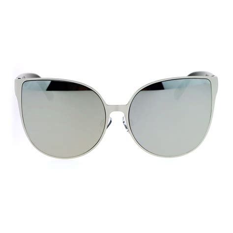 Sa106 Womens Oversized Flat Mirrored Lens Metal Rim Cat Eye Sunglasses