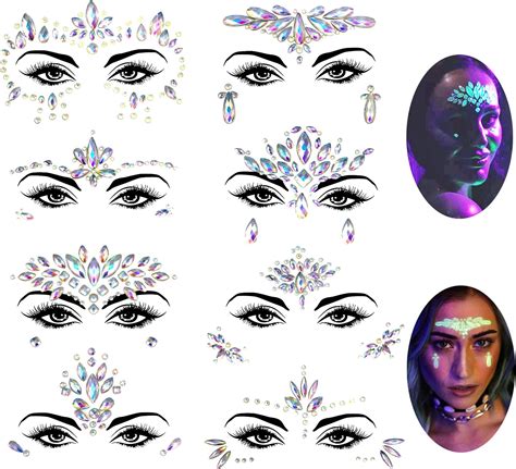 6 Sets Women Mermaid Face Gems Glitterrhinestone Rave