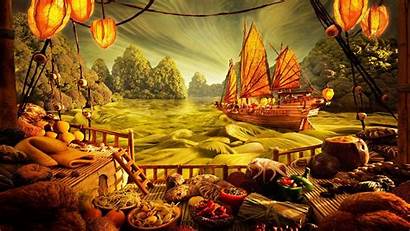 Fantasy Oriental Asian Wallpapers Ships Wallpaperup Arte