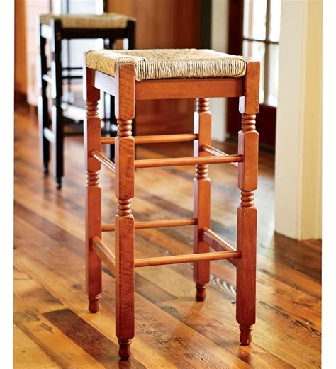 18in wood stool 18in wood stool 18in forest stool made. Acacia Wood Rush Seat Bar Stool - Black | PlowHearth