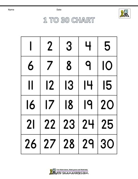 Printable Number Chart 1 30 Class Playground Images