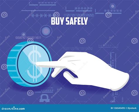 Buy Safely Online With Hand And Coin Stock Vector Illustration Of