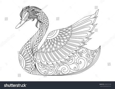 Drawing Zentangle Swan Coloring Page Shirt Stock Vector
