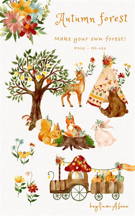 Autumn Forest Clipart Fall Woodland Animal Clipart Free Etsy