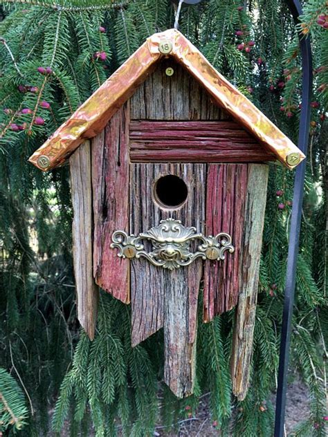 Vintage Barn Wood Birdhouse W Copper Roof Recycled Barnwood Etsy