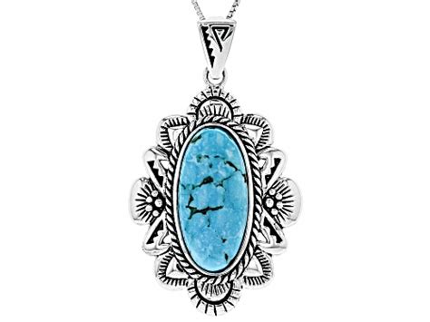 Southwest Style By Jtv™ 22x10mm Oval Turquoise Sterling Silver Pendant