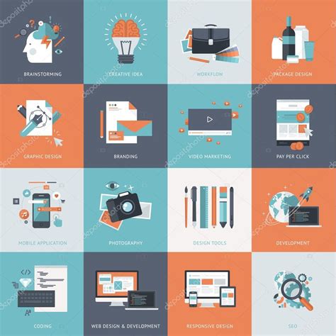 Set Of Flat Design Concept Icons For Website Development Graphic