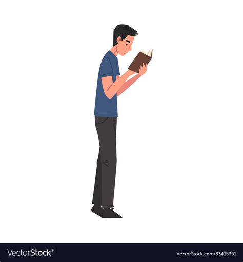 Side View Young Man Reading Book While Standing Vector Image