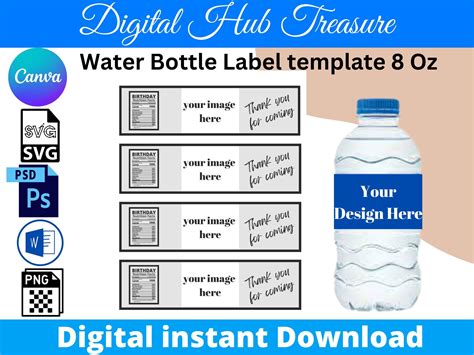 Water Bottle Bundle Label Template Instant Download Personalized Water