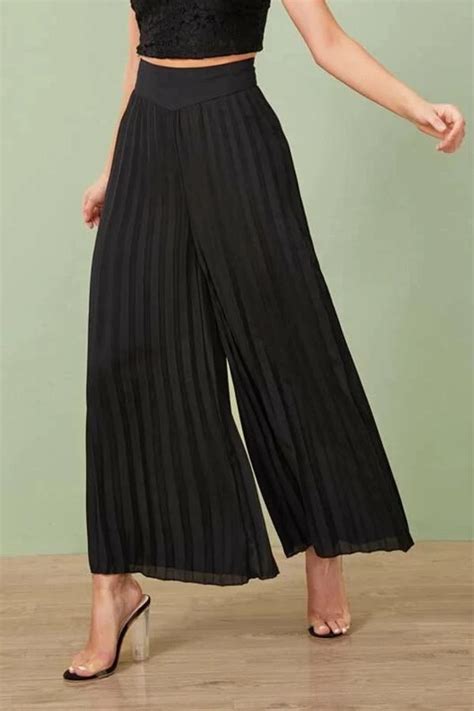 Solid Paneled Casual Pleated Wide Leg Pants Zafustar Wide Pants Casual Wide Leg Pants Fashion
