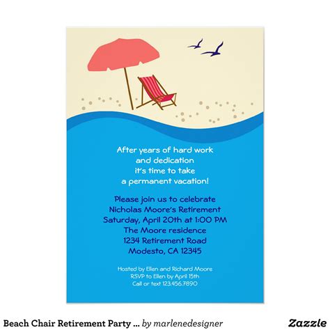Beach Chair Retirement Party Invitation Zazzle Festas De