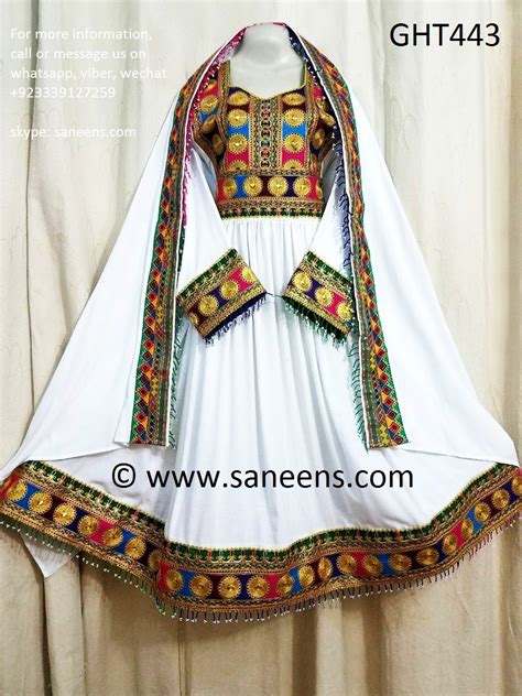 Afghan Muslim Clothes In White Color Pashtun Women Long Dress
