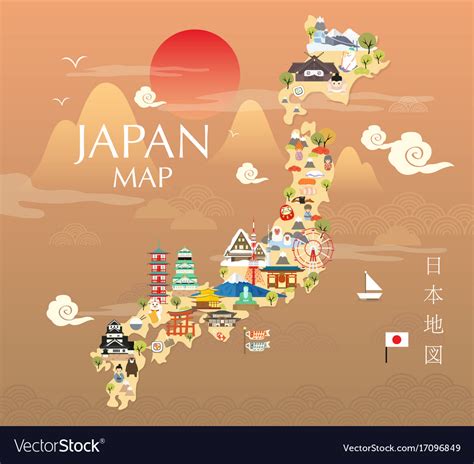 Japan Travel Map In Flat Royalty Free Vector Image