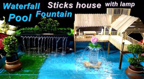The ice cream stick craft work is beautiful craft. How to make Pool with Waterfall Fountain and ice cream ...