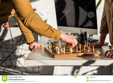 Cropped Shot Of Managers Playing Chess Stock Image Image Of Computer