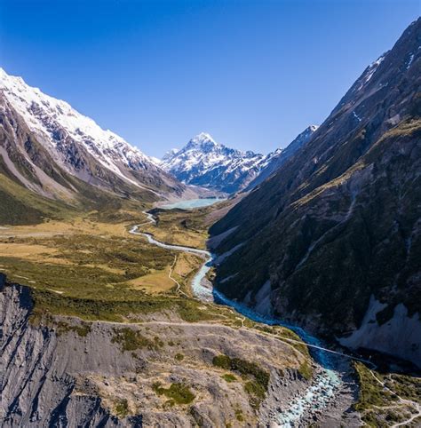 Premium Photo Aerial View Of Mt Cook Landscape In Hooker Valley