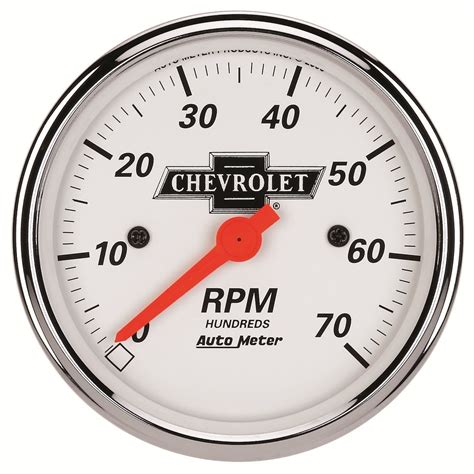 AutoMeter White 3 1 8in 0 7000 RPM Chevrolet Heritage Bowtie Tachometer