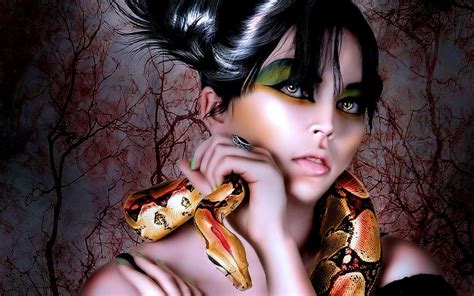 Girl Makeup Snake Around His Neck Fantasy Hd Wallpapers