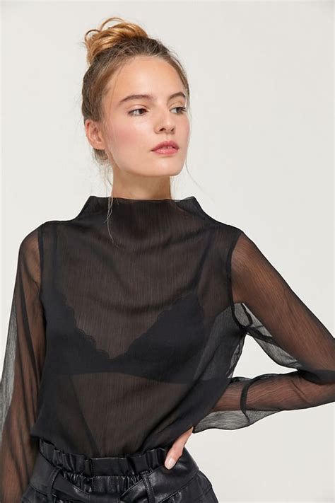 Uo Catherine Sheer Chiffon Mock Neck Blouse Urban Outfitters In 2023