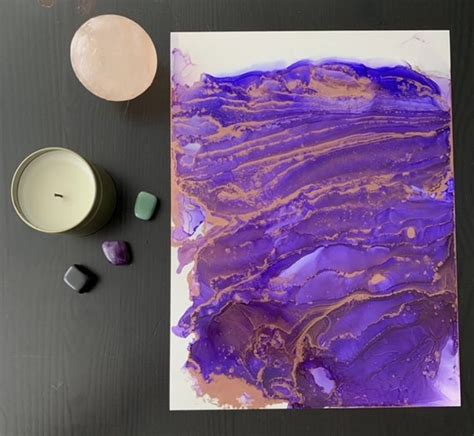 Purple Painting Rose Gold Wall Art Alcohol Ink Painting Etsy