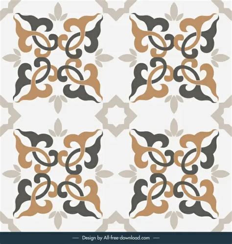 Tile Pattern Floral Sketch Symmetric Repeating Decor Vectors Graphic