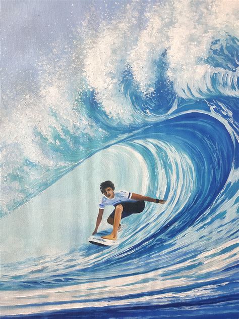 Surfing Oil Painting On Canvas Ocean Painting Boy On The Etsy