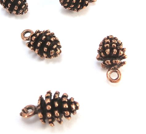 Pine Cone Charms 4 Four Pinecone Charms 10x9mm Double Sided Copper