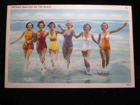 BATHING BEAUTY ORIGINAL Risque Sexy Girl Woman Pin Up Vintage Beach Postcard PicClick