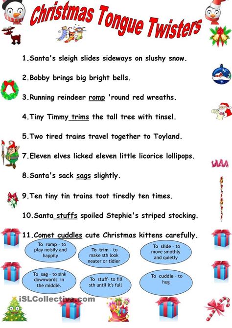 Christmas Tongue Twisters Tongue Twisters Twister Christmas Worksheets