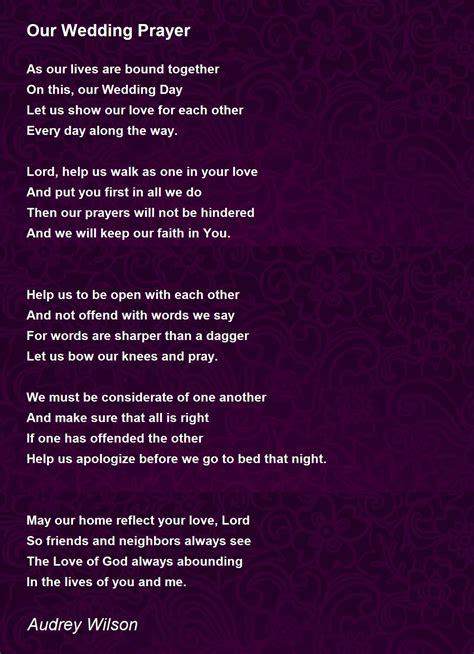 Our Wedding Prayer By Audrey Wilson Our Wedding Prayer Poem