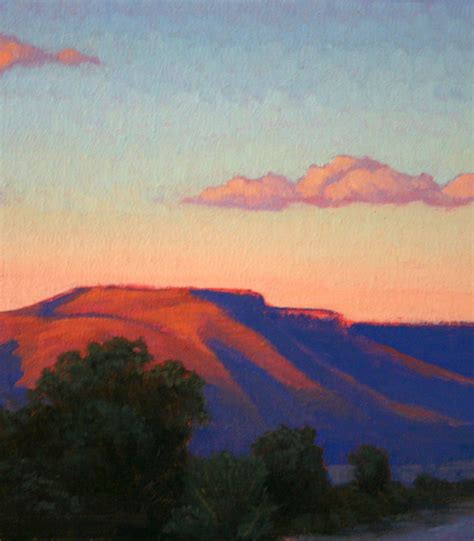Cute cartoon illustration with high. New Mexico landscape painting, detail, original oil ...