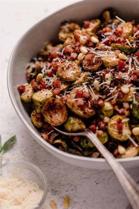 Toss brussels sprouts with olive oil, garlic powder, black pepper, and salt. maple mustard roasted brussels sprouts with pancetta ...