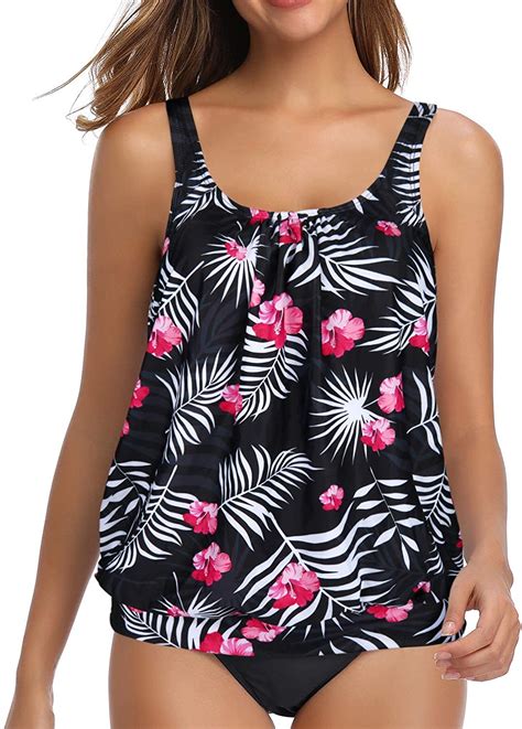 Yonique Blouson Tankini Swimsuits For Women Loose Fit Floral Printed