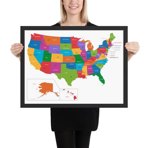 Map Of United States With States And Capital City Names On A Etsy Uk