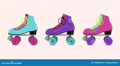 Vector Illustration With Retro Roller Skates On Pink Background Stock