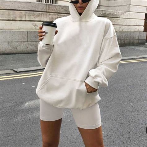 Hoodie With Shorts Oversized 2 Piece Hoodie Set White Hoodies And