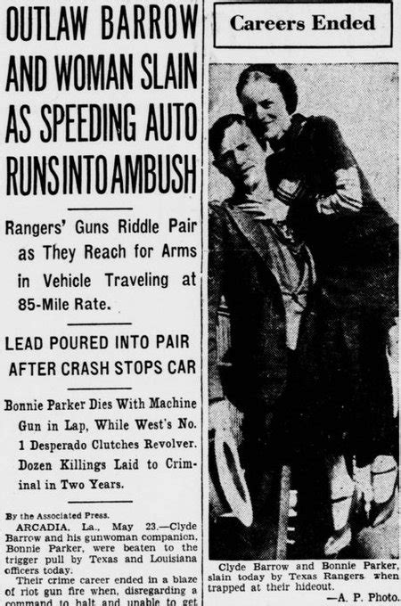 Notorious Bank Robbers Bonnie And Clyde Are Ambushed And Killed By