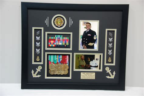 Us Naval Shadow Box Display W Medals Rank Challenge Coin And Photos