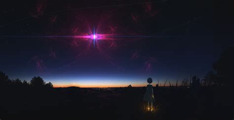 Anime Girl Staring At Night Sky Wallpaper Hd Anime K Wallpapers