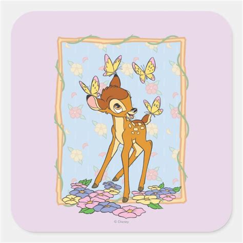 Bambi And Butterflies Square Sticker Zazzle
