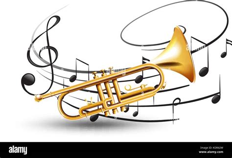 Trompeta De Oro Con Notas Musicales En Ilustración De Fondo Imagen
