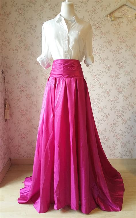 Women High Waist Pleated Party Skirt Plus Size Maxi Formal Skirts Fuchsia Womens Clothing