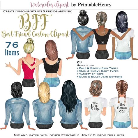 Best Friends Watercolor Clipart Bundle Personalize Portrait Etsy Soul Sisters Besties