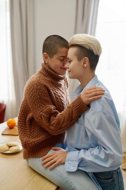 premium photo portrait of lesbian woman couple face to face feeling love to each other