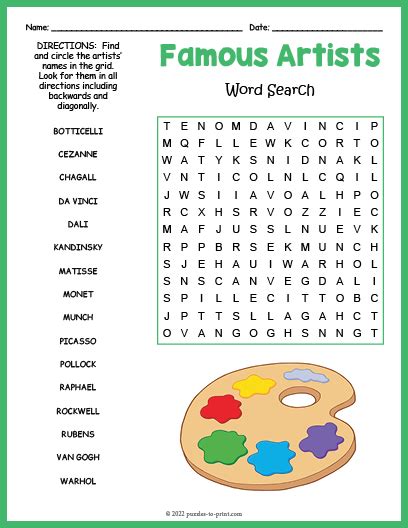 Artists Word Search