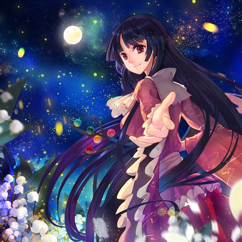 Stars Moon Night Girl Art Beautiful Pictures Anime