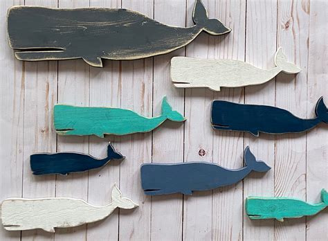 Wooden Whale Cutouts Hand Cut Painted Reclaimed Wood Whale Etsy