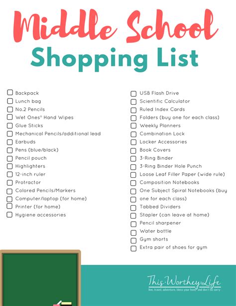 Back To School Shopping List For Middle School Students Download Our