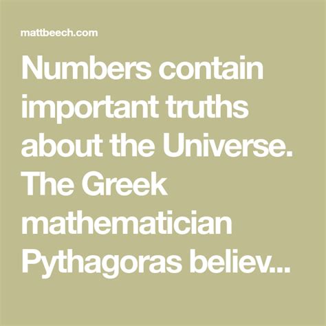 Numbers Contain Important Truths About The Universe The Greek