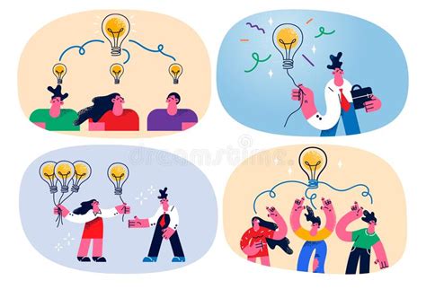 Set Of Businesspeople Collaborate Generate Business Idea Solution Stock